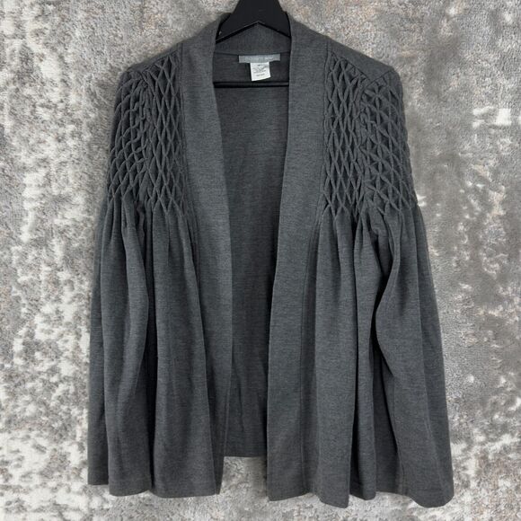 Modern Soul Womens Size L Open Front Diamond Pleated Cardigan Sweater Gray - Picture 1 of 7